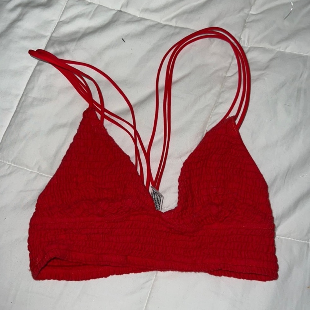 Sz S- Free People stretchy, Rusched red bra